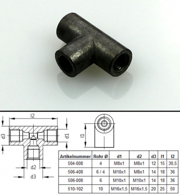 Zentralschmierung - T-Stück für Ø 4, 6, 8 und 10 mm